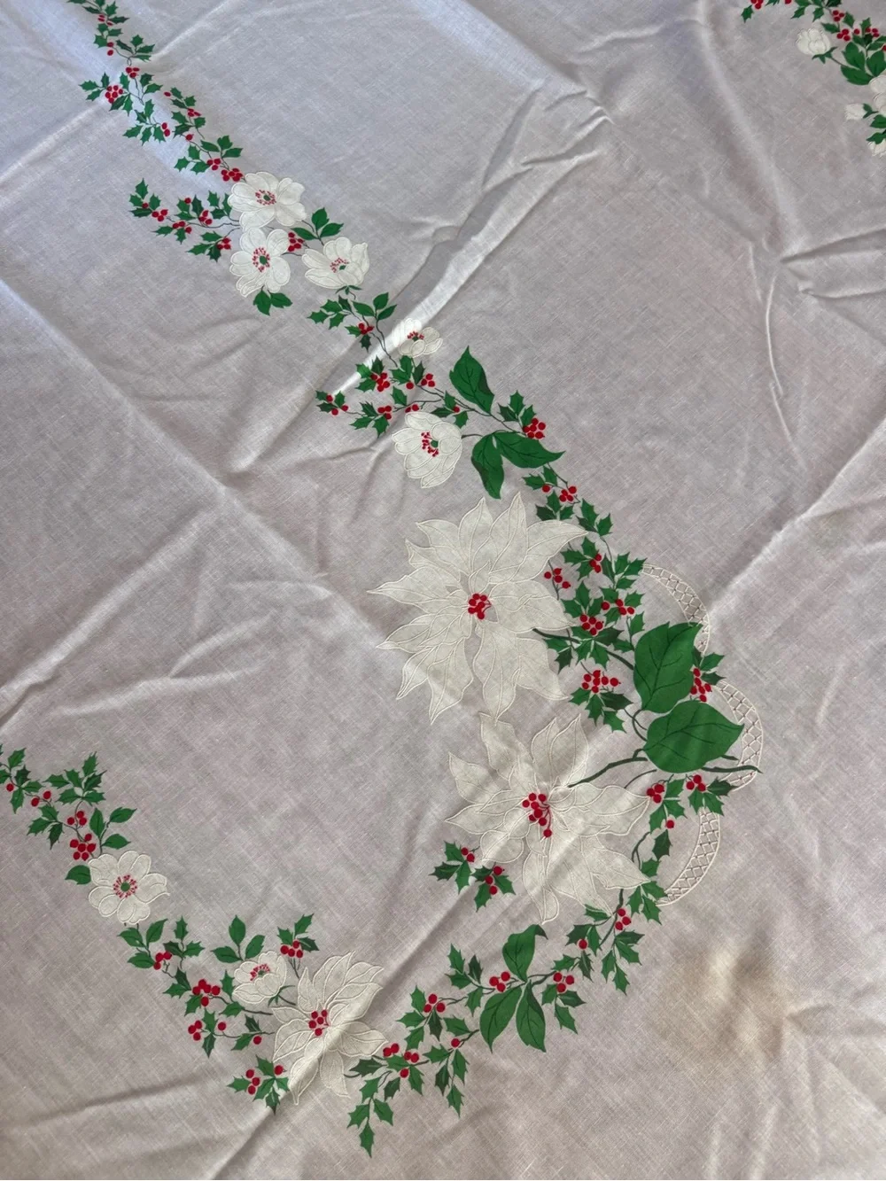 Vintage Poinsettia Holiday Tablecloth - Red, White & Green